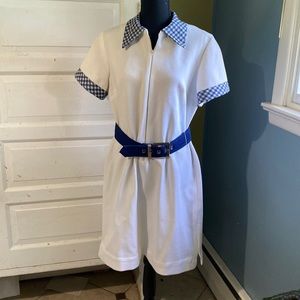 Vintage ribbed polyester dress with belt
